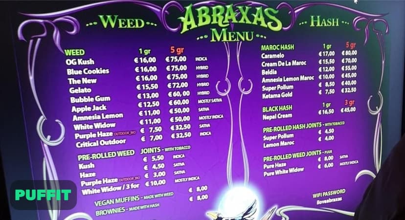 אברקסס - Abraxas קופי שופ אמסטרדם - תפריט